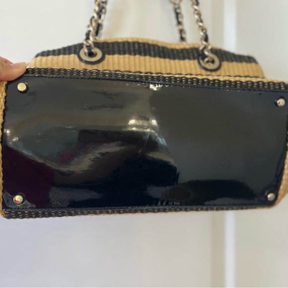 Kate Spade Black and Tan Wicker Straw Rattan Striped Tote - Picture 4 of 9